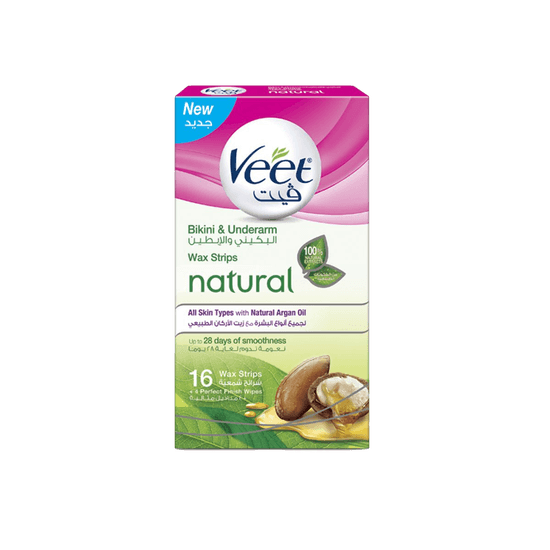 Veet Hair Remover Natural Bikini & Under Arms Cold Wax Strips Argan Oil 16s