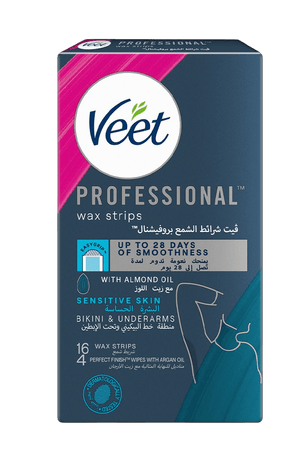 Veet Hair Remover Cold Wax Strips Sensitive Bikini & Under Arms 16s